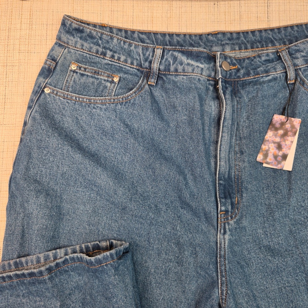 Cider Women Blue Wide Leg Jeans Self Love Club Mushroom Embroidered 2XL NWT - Picture 3 of 7